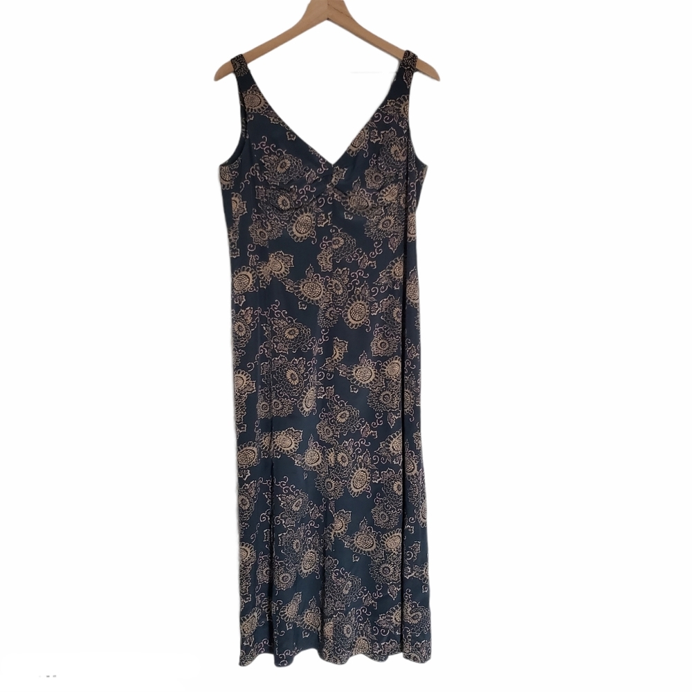 J. CREW navy silk dress with tan floral print 12